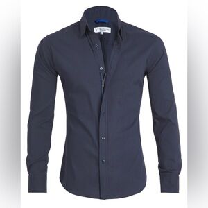 Teddy Stratford Navy Blue MEGA-STRETCH PERFORMANCE BROADCLOTH Shirt Size 2 (M)